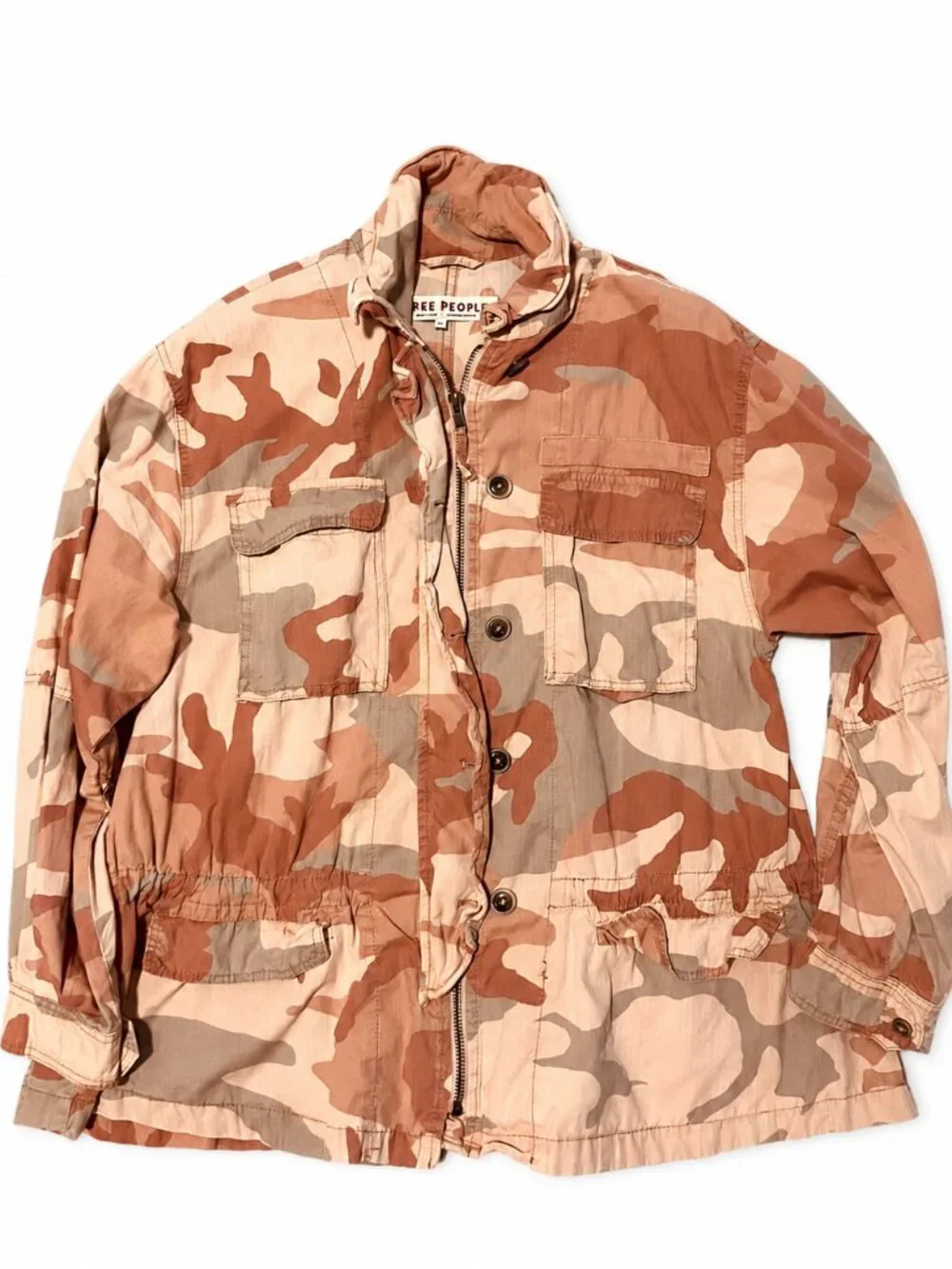 Free People Lead The Way Camo Field Jacket XS Taupe Combo Utility Cotton Boho